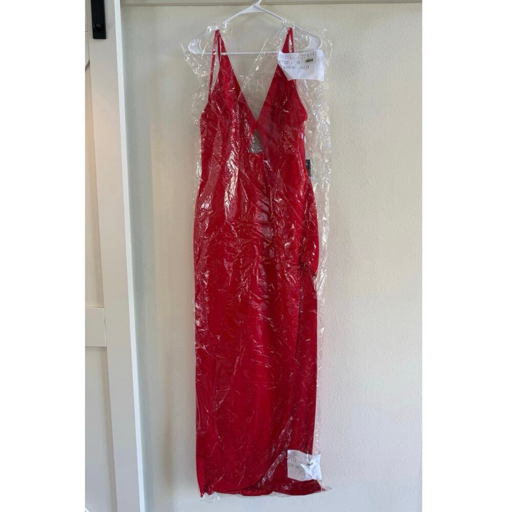 IEENA for Mac Duggal NWT size 12 8 Red Column Sleeveless Gown 27434 - Picture 8 of 13
